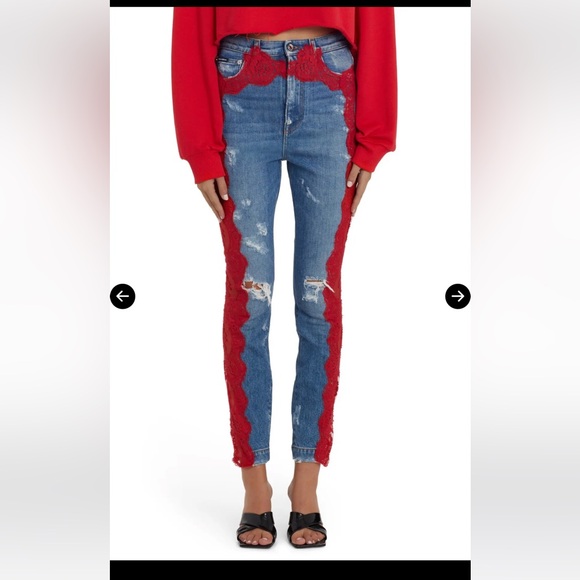 Dolce&Gabbana Denim Jeans with red lace inlay